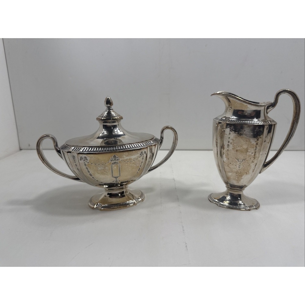 Antique‎ Community Plate Silverplated Lidded Sugar Creamer Pair 3pc. Rare